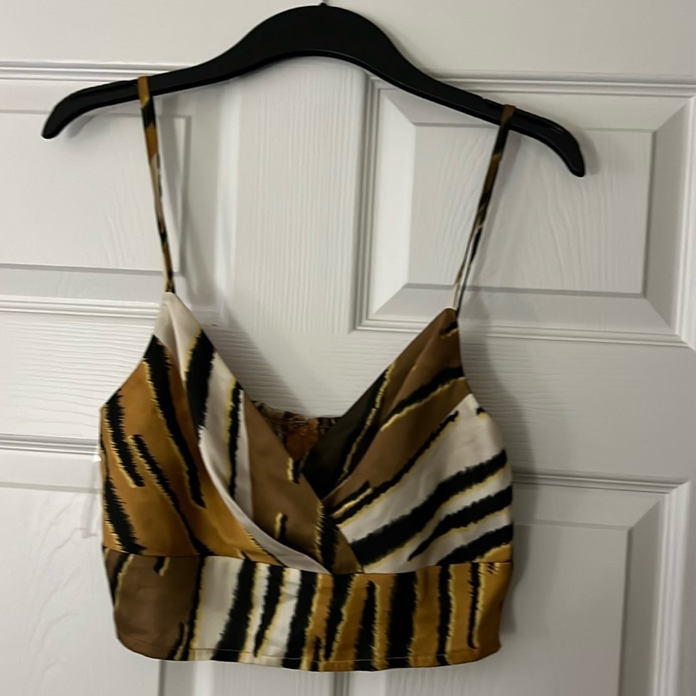 Good Time U.S.A. Los Angeles Animal Print Satin Crop Top Sleeveless Cami Size M